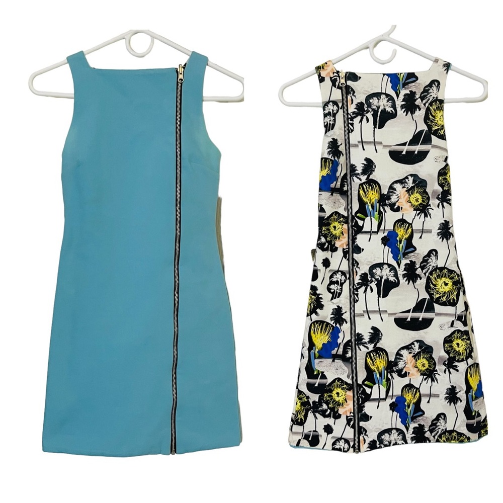 Opening Ceremony Jannette Blue REVERSIBLE Dress with Beach Scene Print s…